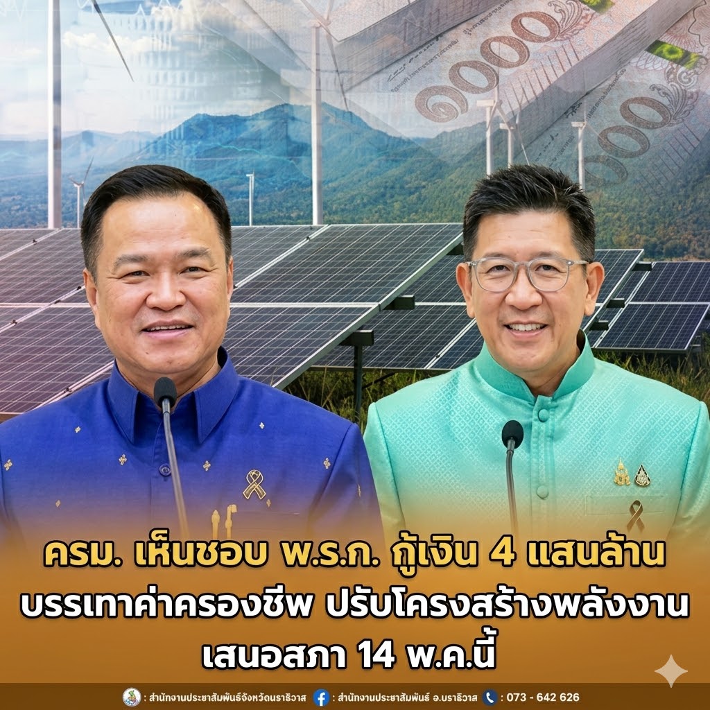ครม. เห็นชอบ พ.ร.ก. กู้เงิน 4 แสนล้าน บรรเทาค่าครองชีพ ปรับโครงสร้างพลังงาน เสนอสภา 14 พ.ค. นี้